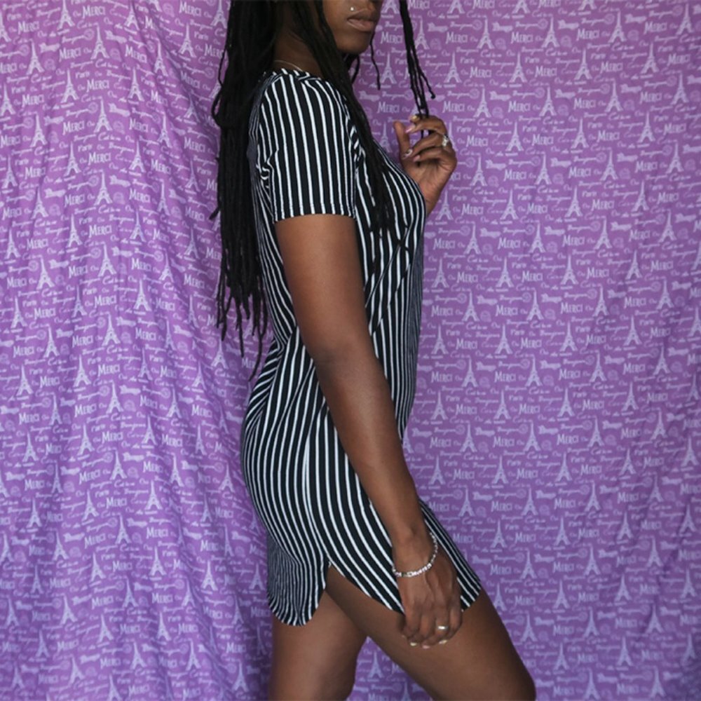 KTOO vertical stripe short shirt t-shirt dress referee tunic in black and white